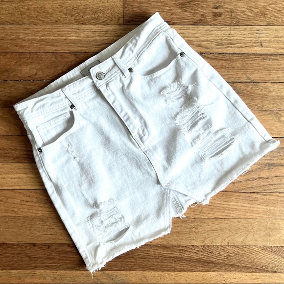 S White Distressed Denim Skirt Frayed Ripped - Picture 1 of 3